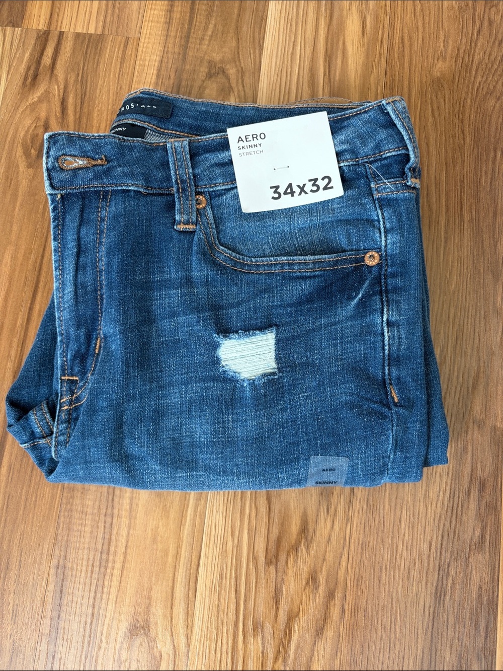 AERO Skinny Stretch Jeans - Blue with Distressed Detail